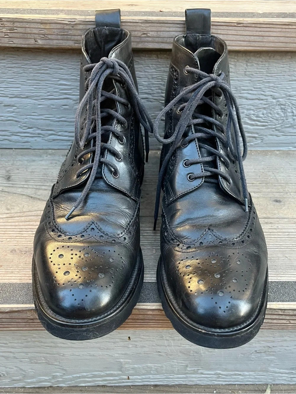 8 by YOOX Leather Wingtip Brogue Lace-Up Boots M SZ 11 W SZ 12